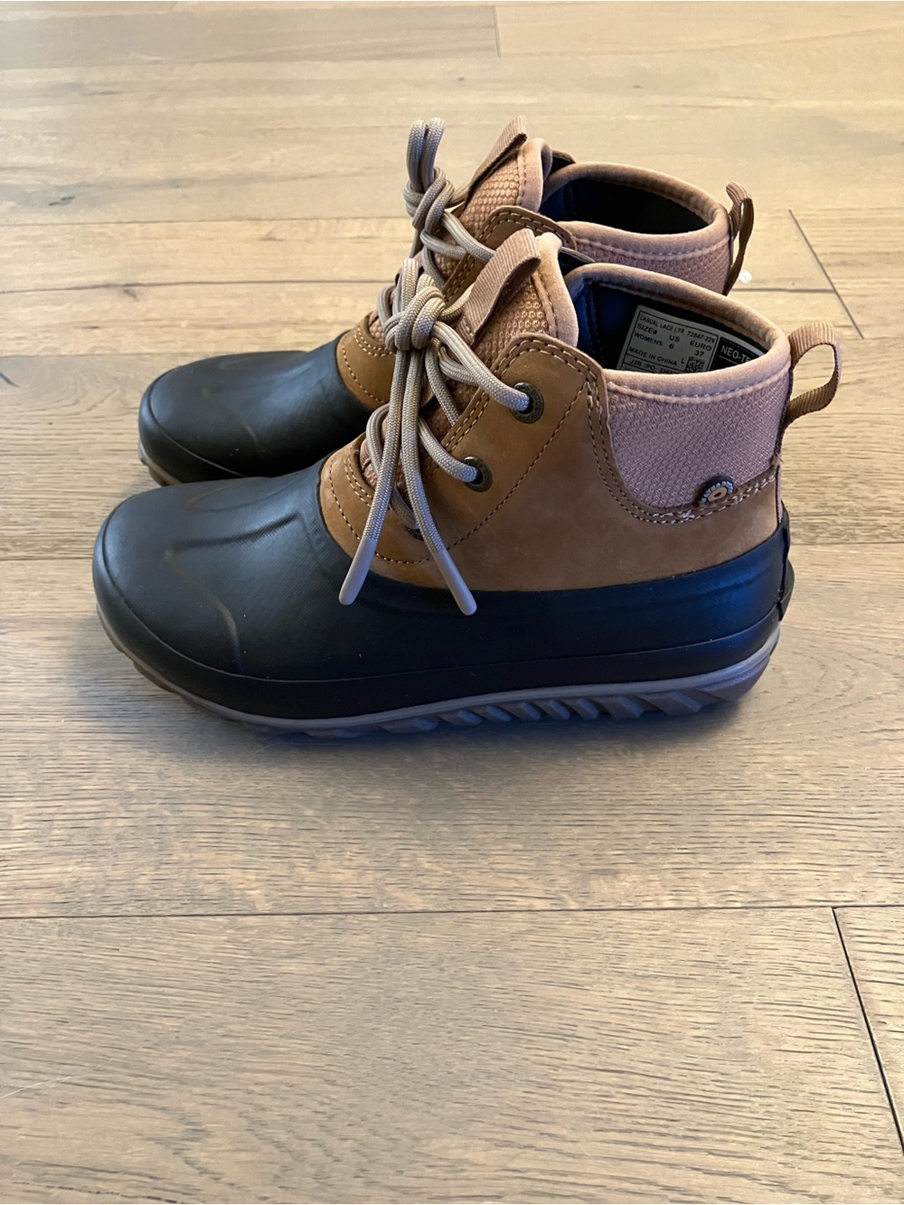 Short Bogs Leather and Rubber Boots in Brown and Black